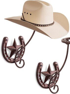 Cowboy Hat Rack Horseshoe Hat Holder Brown Western Rustic Barndominium Decor 1pc